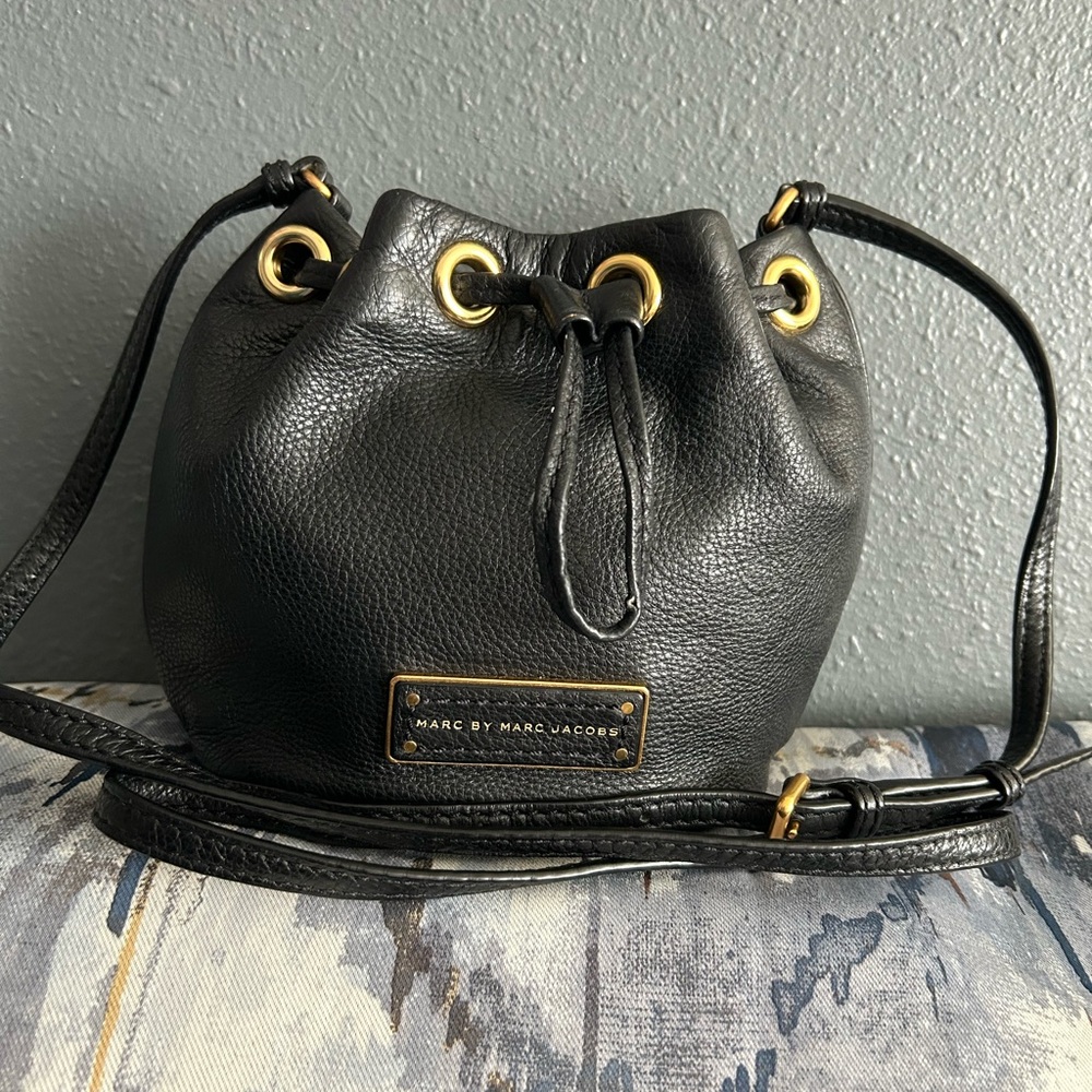 Marc by Marc Jacobs To Hot To Handle Mini Drawstring Black Leather Bucket Bag